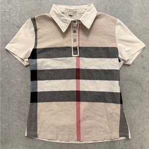 Burberry Brit Plaid Front Button Down Short Sleeve Polo Shirt Boys 7